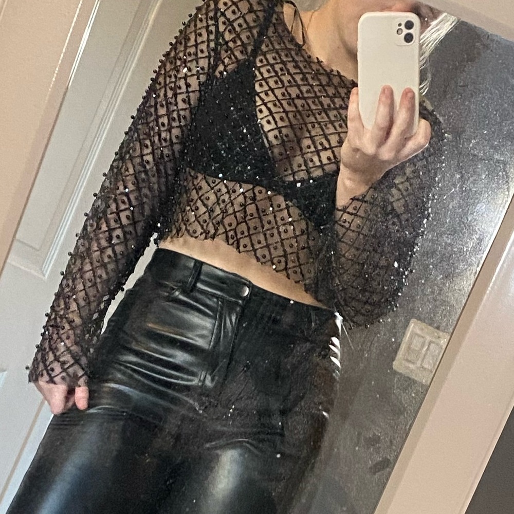 Black sparkle mesh top